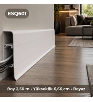 Esquero Kablo Kanallı PVC Süpürgelik 250 cm, Açılabilir Kapaklı, Beyaz, ESQ601