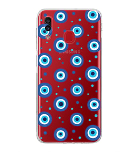 PrintiFy Samsung Galaxy A30 ile Uyumlu Nazar Boncuğu 1 Baskılı Kamera Korumalı Şeffaf Silikon Kılıf