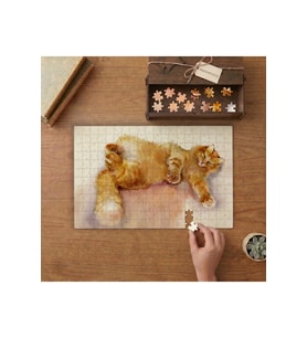 Sevimli Sarı Kedi Tasarımı 240 parça Ahşap Puzzle Ahşap Kutuda MP09416