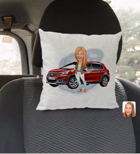 BK Gift Kişiye Özel Plakalı Kadın Peugeot 2008 Karikatürlü Kare Araç Koltuk Yastığı-2