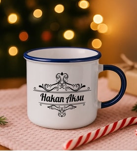 BK Gift Kişiye Özel İsimli Lacivert Emaye Kupa Bardak -14, Arkadaşa Hediye, Sevgiliye Hediye
