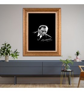 Altın Varaklı Çerçeveli Paspartulu Atatürk Tablo TR0924 (Gold)