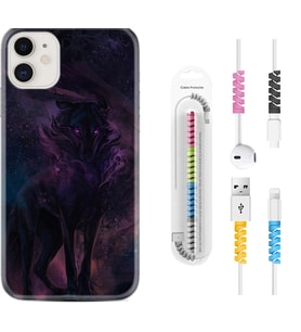 Apple iPhone 11 12 13 Mini Kılıf Kablo Koruma Spiral Silikon Black Purple Wolf 1791