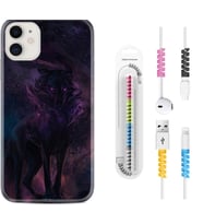 Apple iPhone 11 12 13 Mini Kılıf Kablo Koruma Spiral Silikon Black Purple Wolf 1791