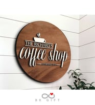 BK Gift Kişiye Özel Dekoratif Yuvarlak Ahşap Coffee Shop Tabelası 43cm - Model 1