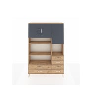 Arges Dolap 9 Raflı 6 Çekmeceli 3 Kapaklı 132x30x195 Çam-Antrasit/Çam