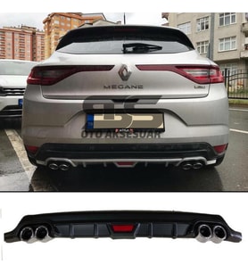 Renault Megane 4 HB Difüzör Arka Tampon Eki 4 Egzoz Çıkışlı Siyah Tip