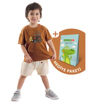 Erkek Bebek Çocuk Müslin Şort T-shirt Takım (Kahverengi)