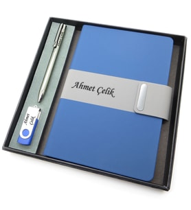 Signator® Codex  N231 Kişiye Özel Defterli Set - İsme Özel Mavi Kalem + İsme Özel Mavi Defter + İsme Özel 32 GB USB Bellek İsme Özel Kutusunda Hediyelik Set (Karışık)