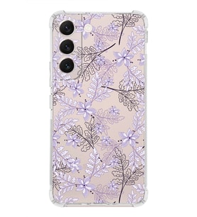 Samsung Galaxy S22 Uyumlu Köşe Korumalı Antişok  Kapak Floral Lila Tasarımlı Şeffaf  Kılıf