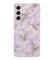 Samsung Galaxy S22 Uyumlu Köşe Korumalı Antişok  Kapak Floral Lila Tasarımlı Şeffaf  Kılıf