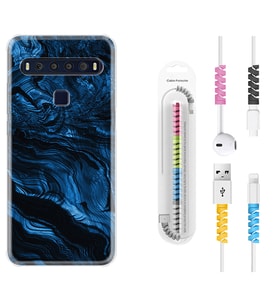 TCL 10L 10 Plus 10SE 20E 20SE 30SE L7 Kılıf Kablo Koruma Spiral Silikon Blue MArble 1379