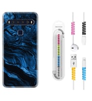 TCL 10L 10 Plus 10SE 20E 20SE 30SE L7 Kılıf Kablo Koruma Spiral Silikon Blue MArble 1379