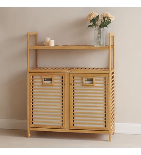 Bambu Kirli Çamaşır Sepeti 2 Bölmeli 2 Kat Organizer 80x33x87 cm