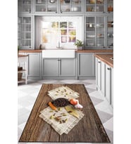 Kahve Kaymaz Tabanlı 3D Baharat Desenli Mutfak Halısı AR1243