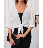 Kadın Truvakar Kol önden Bağlamalı Kısa şifon Bolero Ceket (Beyaz)