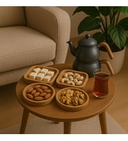 Saban Doğal Ahşap Çerezlik ve Kahvaltılık – 4 Parçalı Sunum Tabağı T13