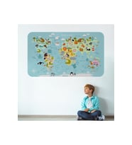 Eğitici Dünya Haritası Dünya Atlası Çocuk Ve Bebek Odası Duvar Sticker-3782-85x130