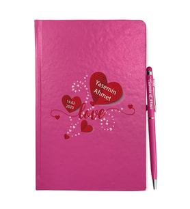 Sevgililer Gününe Özel Pembe Defter Kalem & Hediye Seti 20