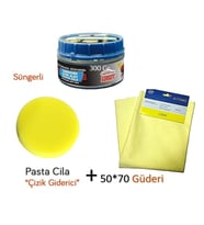 Çizik Giderici Parlatıcı Pasta Cila (Süngerli) + Mikrofiber Güderi Kurulama Bezi 50x70