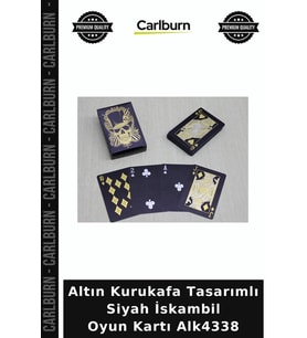 Özel Üretim Kart Altın Kurukafa Tasarımlı Siyah İskambil Oyun Kartı Alk4338
