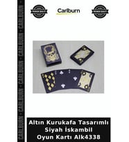 Özel Üretim Kart Altın Kurukafa Tasarımlı Siyah İskambil Oyun Kartı Alk4338