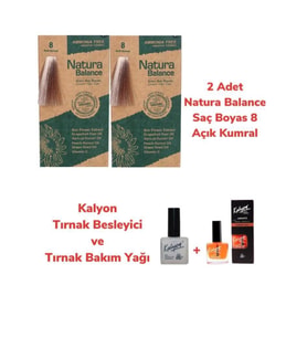 NATURA BALANCE SAÇ BOYASI 8 AÇIK KUMRAL BAKIR 2 ADET + KALYON TIRNAK BESLEYİCİ VE BAKIM YAĞI