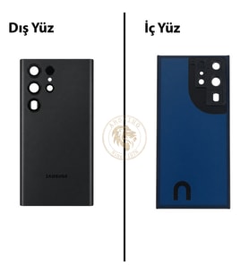 Samsung S22 Ultra Siyah Arka Pil Kapağı Batarya Kapağı Lazer Kesim Back Cover