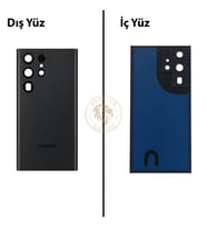 Samsung S22 Ultra Siyah Arka Pil Kapağı Batarya Kapağı Lazer Kesim Back Cover