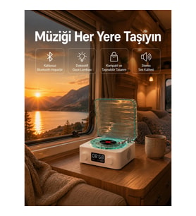 Mey İthalat® Retro Tasarımlı Gece Lambalı Bluetooth Hoparlör – Saat ve Pil Göstergeli