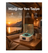 Mey İthalat® Retro Tasarımlı Gece Lambalı Bluetooth Hoparlör – Saat ve Pil Göstergeli