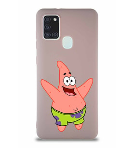 Samsung Galaxy A21S Soft Premier Kapak Patrick Yıldız Tasarımlı Silikon Kılıf - Pudra (Şeffaf)