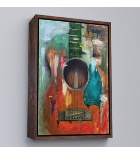 Çerçeveli Gitar Temalı Yağlıboya Görünüm Dekoratif Kanvas Duvar Tablosu, Sanat Evi Kanvas Tablo (Kahverengi)