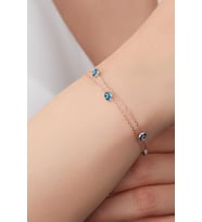 GÜMÜŞ ROSE AÇIK MAVİ GÖZ NAZAR BONCUKLU BİLEKLİK