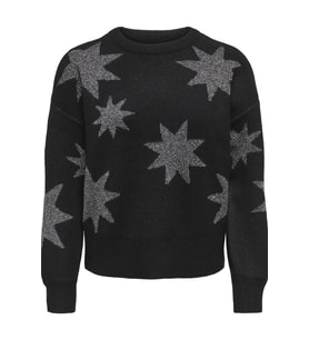 ONLY Rosie LS O-Neck Glitter Kadın Triko Kazak – Işıltılı Bisiklet Yaka (Siyah)