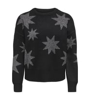 ONLY Rosie LS O-Neck Glitter Kadın Triko Kazak – Işıltılı Bisiklet Yaka (Siyah)