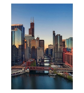 Chicago, Illinois, Abd - Chicago Skyline & Chicago River Tablo Ahşap Poster Dekoratif