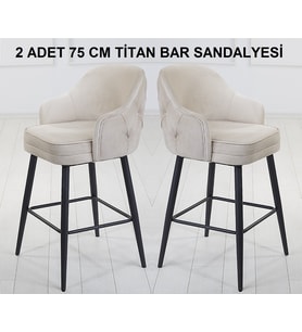 2 ADET TİTAN 75 CM OTURUM YÜKSEKLİĞİ ADA MUTFAK VE BAR SANDALYESİ - BABYFACE KUMAŞ - METAL AYAK