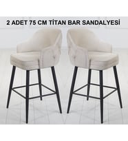 2 ADET TİTAN 75 CM OTURUM YÜKSEKLİĞİ ADA MUTFAK VE BAR SANDALYESİ - BABYFACE KUMAŞ - METAL AYAK