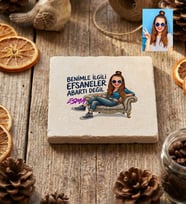 Kişiye Özel Karikatürlü Benimle İlgili Efsaneler Bardak Altlığı Doğum Günü Hediyesi