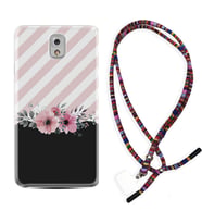 Samsung Note 3 4 5 8 9 20 Ultra 10 Lite Kılıf Boyun Asklı Rasta Silikon Strip Pink Flowers 1396