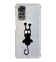 Xiaomi Redmi Note 11 Kamera  Korumalı  Antishock Kapak Çizgi Kedi Tasarımlı Şeffaf Kılıf