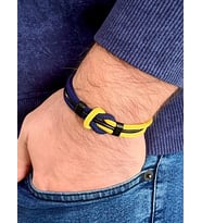 Çift Renkli El Yapımı Taraftar Bilekliği Makrome-%100 Deri Kombin Unisex Bileklik Net 21 cm (Sarı-Lacivert)