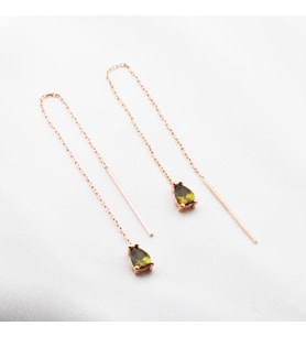 Damla Yeşil Zirkon Taş Rose Gold Kaplama Gümüş Zincir Küpe