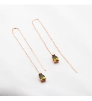 Damla Yeşil Zirkon Taş Rose Gold Kaplama Gümüş Zincir Küpe