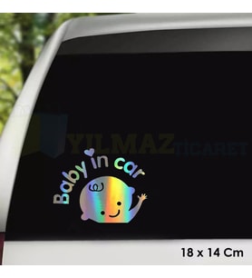 Baby In Car Arabada Bebek Var Hologram Oto Sticker Cam Araba Yapıştırma Aksesuar Etiket 18 X 14 Cm