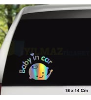 Baby In Car Arabada Bebek Var Hologram Oto Sticker Cam Araba Yapıştırma Aksesuar Etiket 18 X 14 Cm