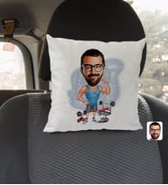 BK Gift Kişiye Özel Fitnesscı Karikatürlü Kare Araç Koltuk Yastığı-1