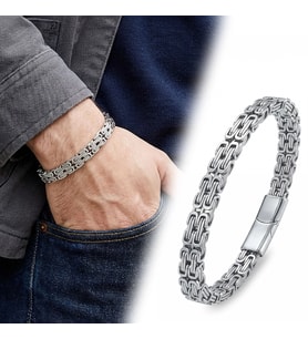 Moncuk Design Çiftli 4mm Kral Model Çelik Zincir Erkek Bileklik – Çelik Kilitli 33515B2D4