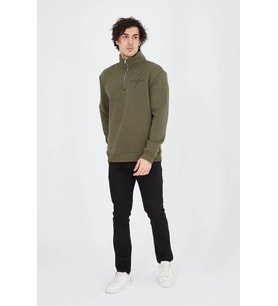 Erkek Yarım Fermuarlı Baskılı 3 iplik pamuklu sweatshirt - Yeşil